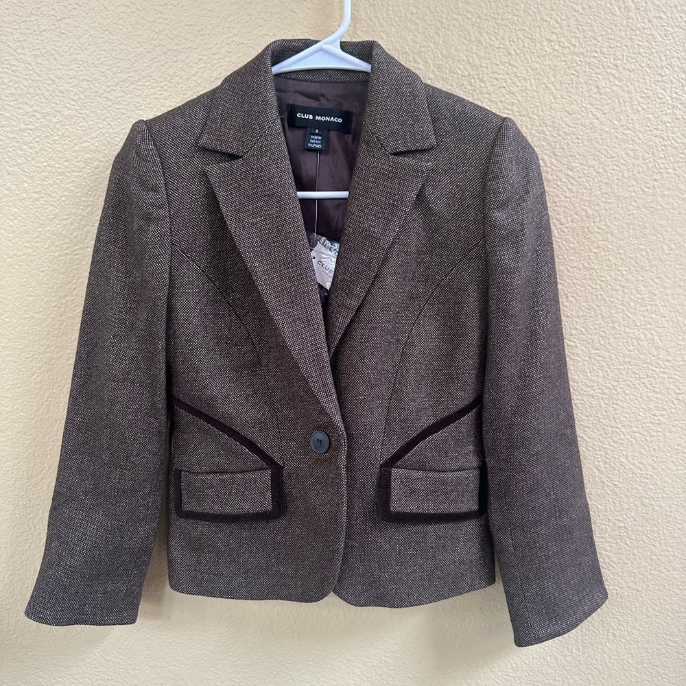 NWT Club Monaco “Albina” Blazer Brown Tweed & Velvet Ralph Lauren Style Size 0 - Picture 4 of 11